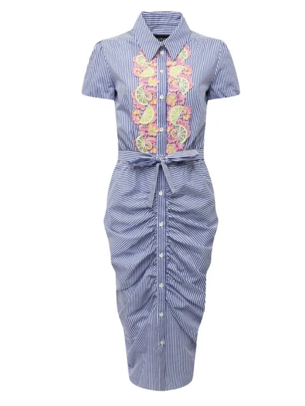 Moschino Striped Midi Shirt Dress with Lemon Embroidery | size US 8 | NWT